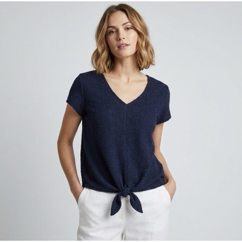 NWT Anthropologie Current Air Navy Betsey Textured Knit Tie Front Top Size M